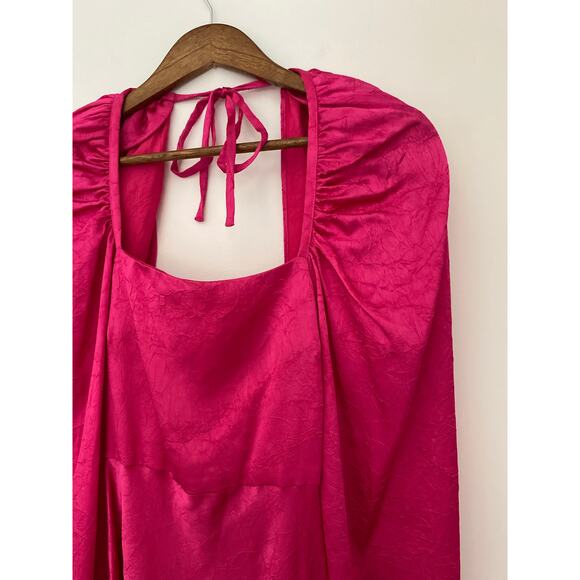 Lovers & Friends Azusa Mini Dress Square Neck Puff Sleeve Hot Berry Pink EUC S - Picture 7 of 8